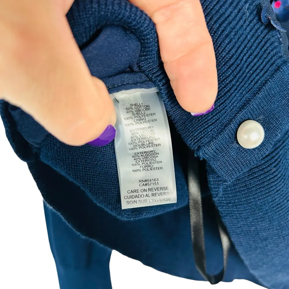 KARL LAGERFELD | Cardigan Sweater size XS Women Navy Blue Flower Embellished - Image 5