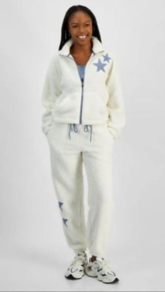 Madden Girl White Sherpa Jogger Set Star Accent - Image 2