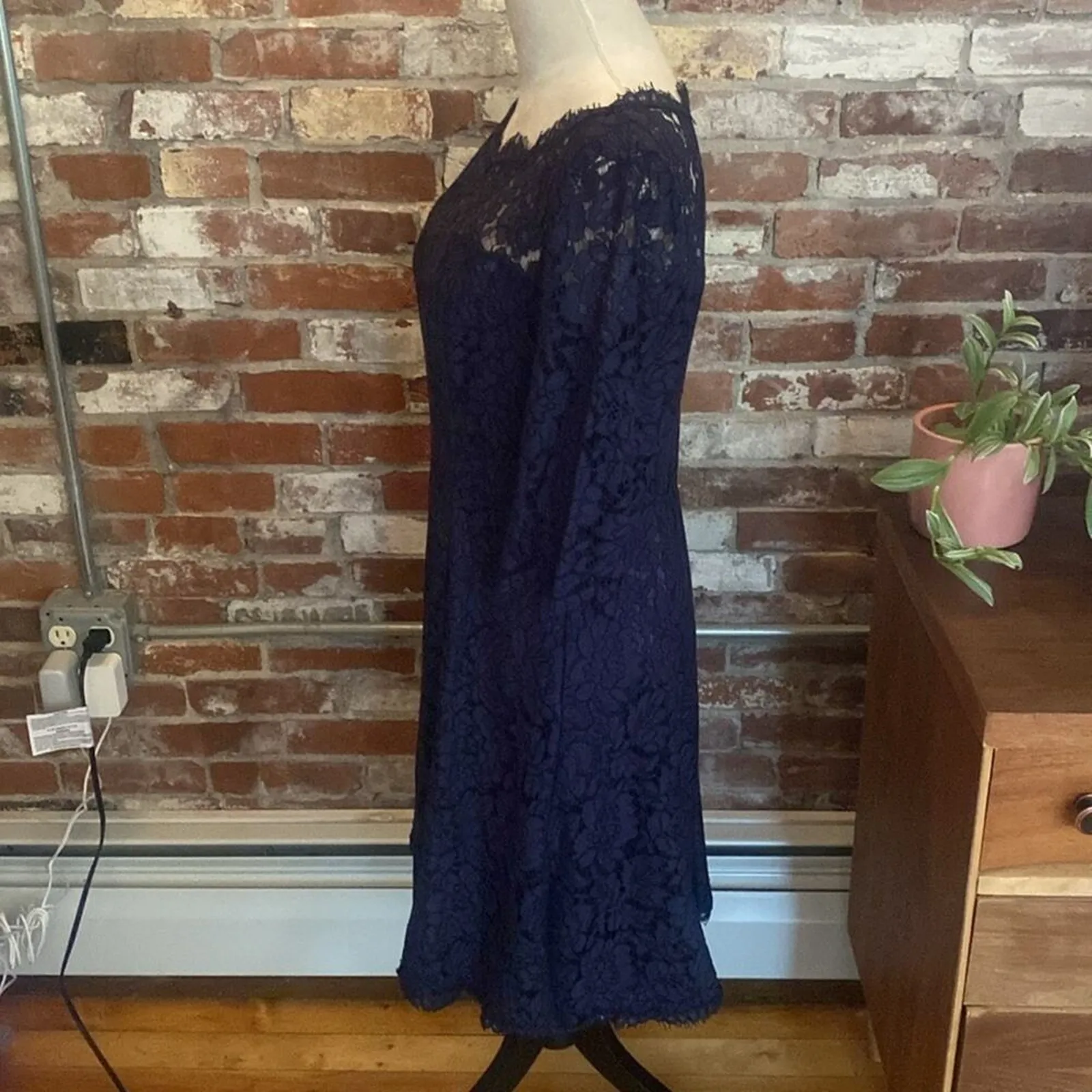 Eliza J Navy Blue Lace Quarter Sleeve A Frame Dress Size 8 - Image 4