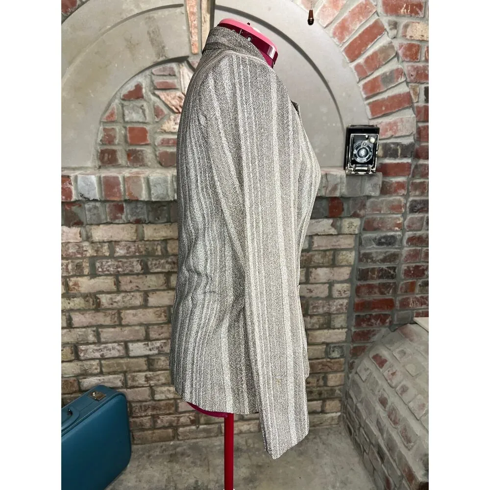 blazer striped herringbone brown polyester Tan Size 8 - Image 7