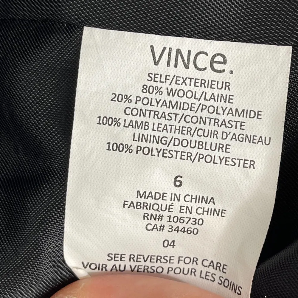 Vince Wool Blend with Lamb Leather Coat Stand Up Collar Size 6 - Image 8