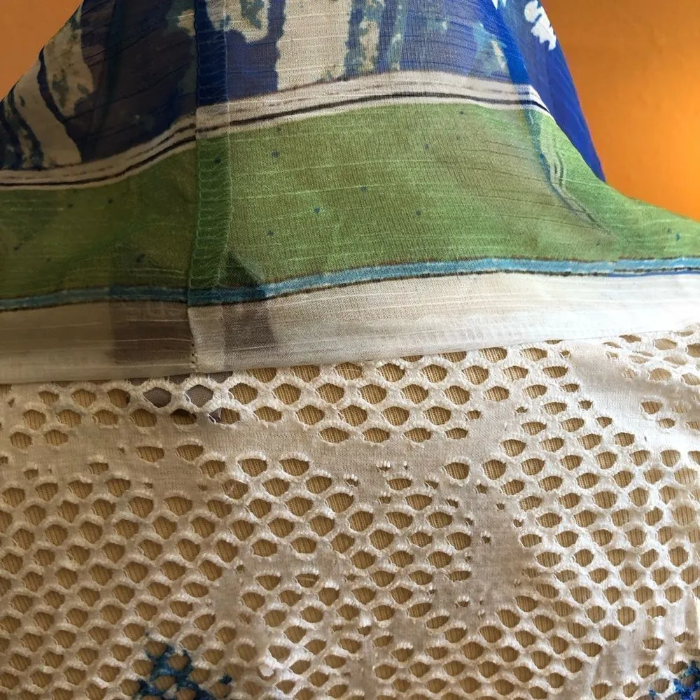 Chicos mesh blue white green swimsuit cover up size 3. Art to wear watercolor - Image 11