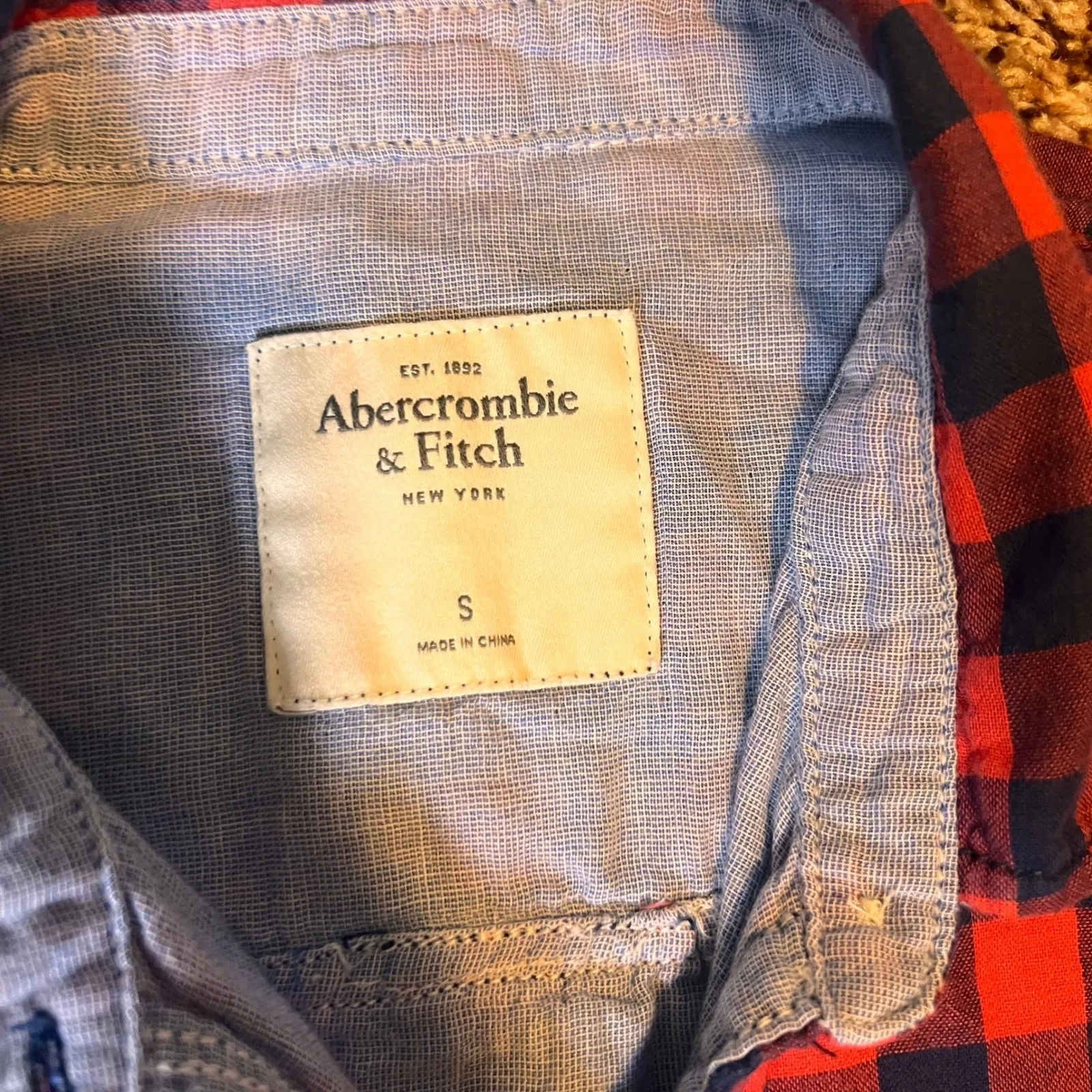 Abercrombie & Fitch Flannel Shirt Plaid‎ Button Down Long Sleeve Red Blue S - Image 2