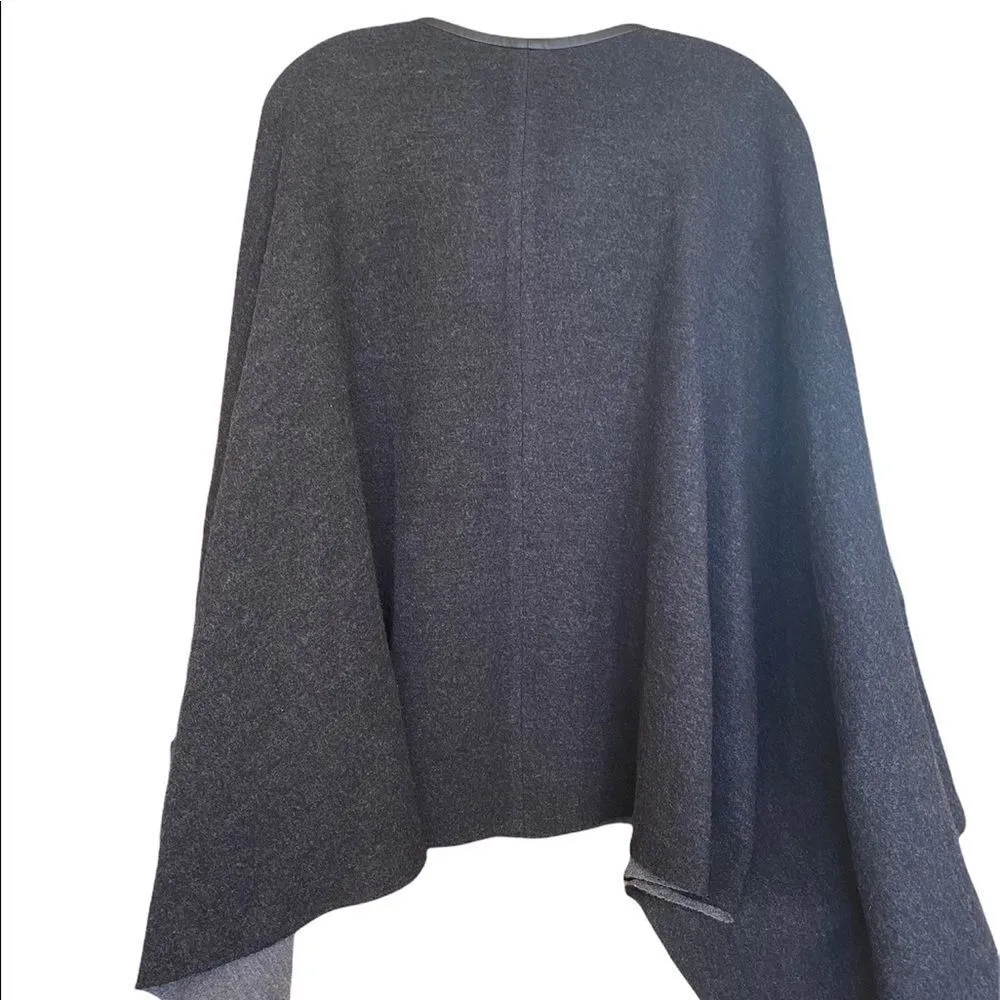 Eileen Fisher Felted Merino Wool Snap Front Cape With 100% Leather Trim Sz S/M - Image 8