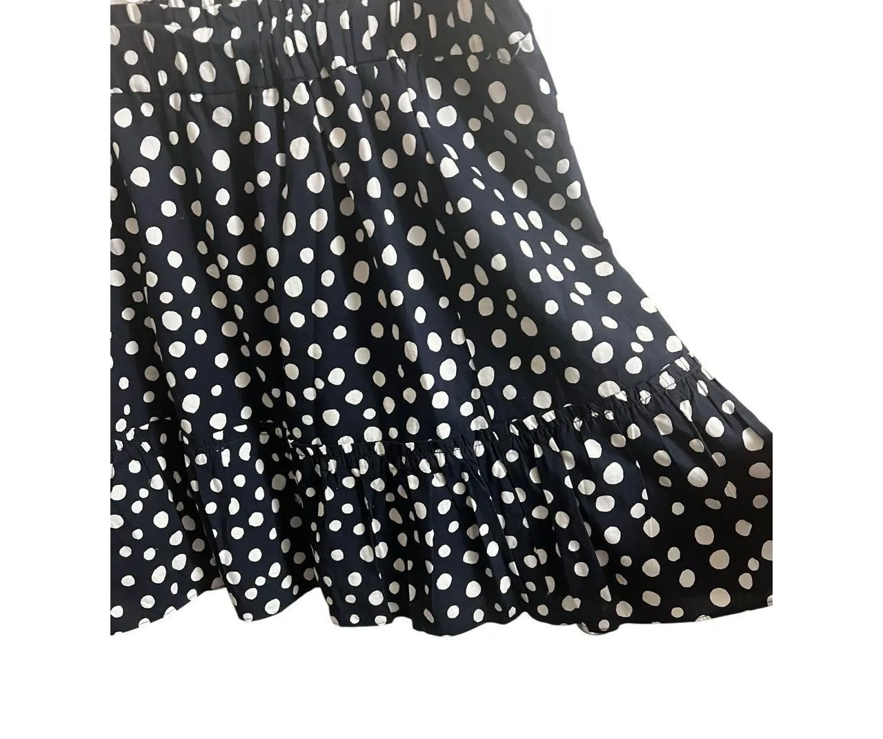 LOFT Skirt Womens XXL Navy White Polka Dot Ruffle Aline Career Brunch Tea - Image 4