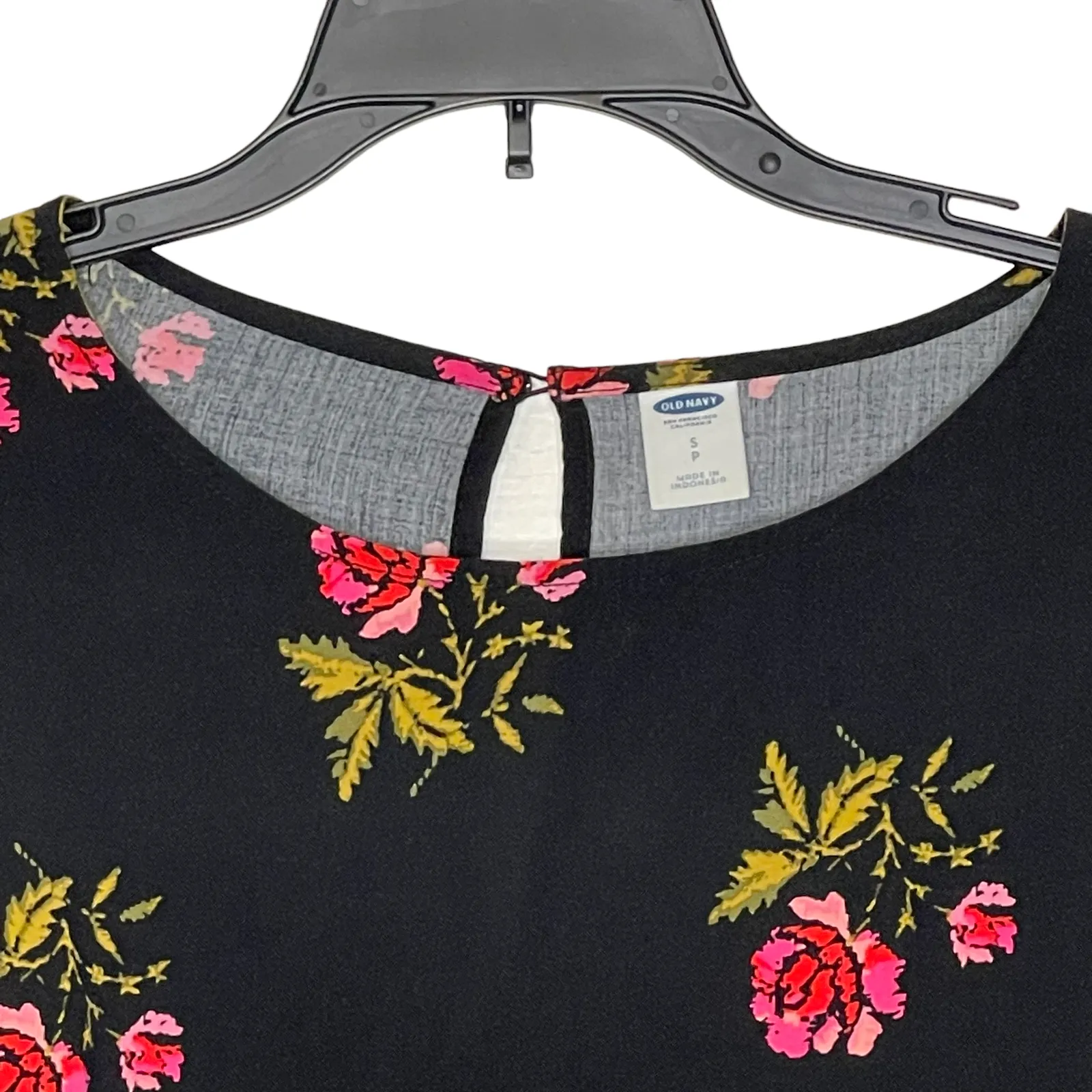 Old‎ Navy Dress SIze Small Black With Pink Roses 100% Rayon Womens 3/4 Sleeve - Image 2