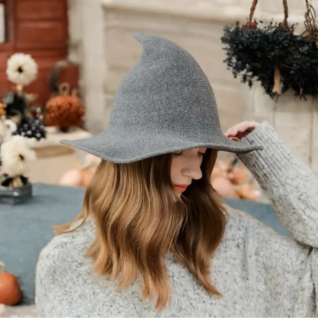 Grey Witchcraft Unisex Woolen Hat WarmStylish for Halloween or‎ Daily Wear Gray - Image 3