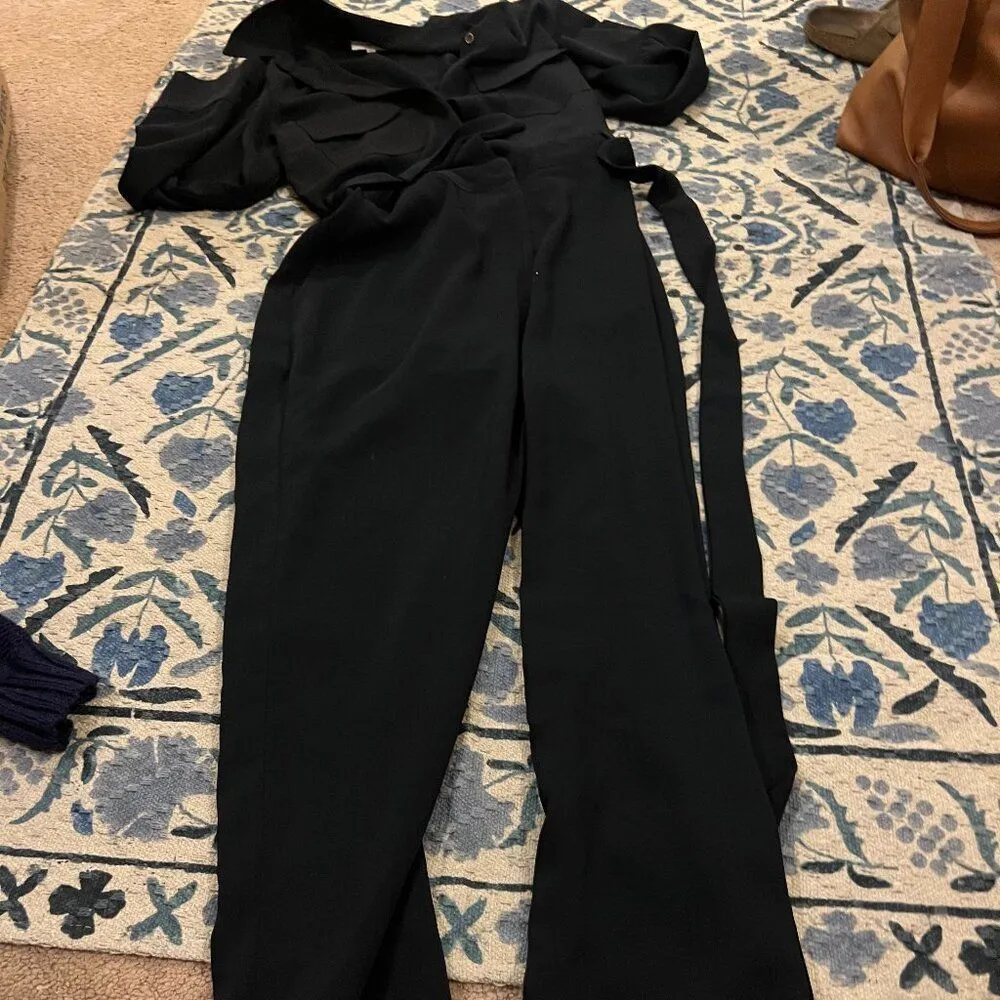 Waverly Grey Black Full Length Belted Jumpsuit Small Black - Image 9