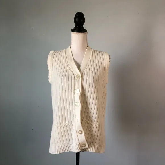 Vintage Cream Button Down Acrylic Vest Size L - Image 7