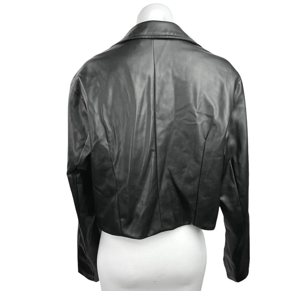 Ashley 26 International Black Leather One Button Long Sleeve Moto Jacket Coat L - Image 2