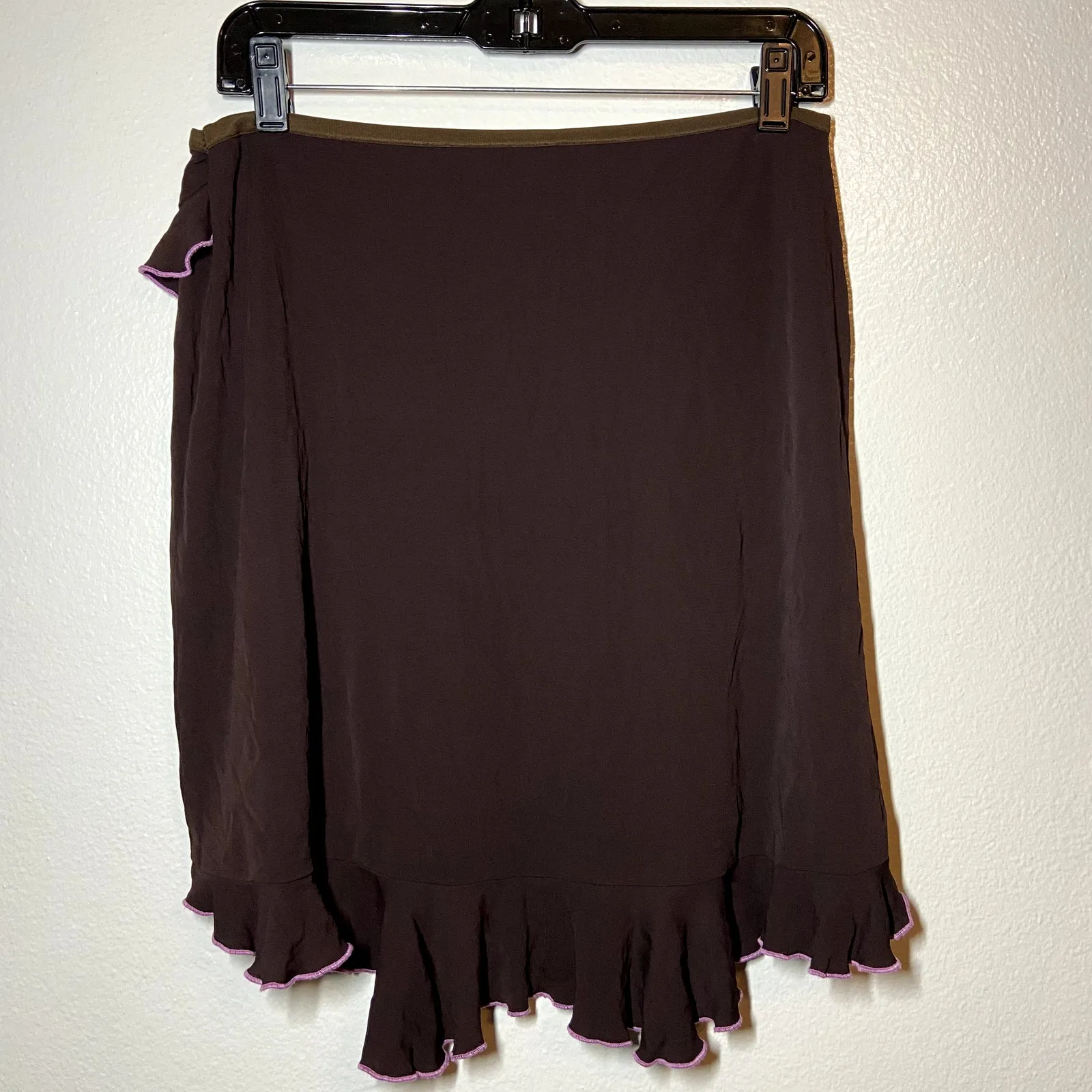 Diane Von Furstenberg Wrap Skirt Brown Pink Y2K Vintage Tulip Contrast Lining 12 - Image 4