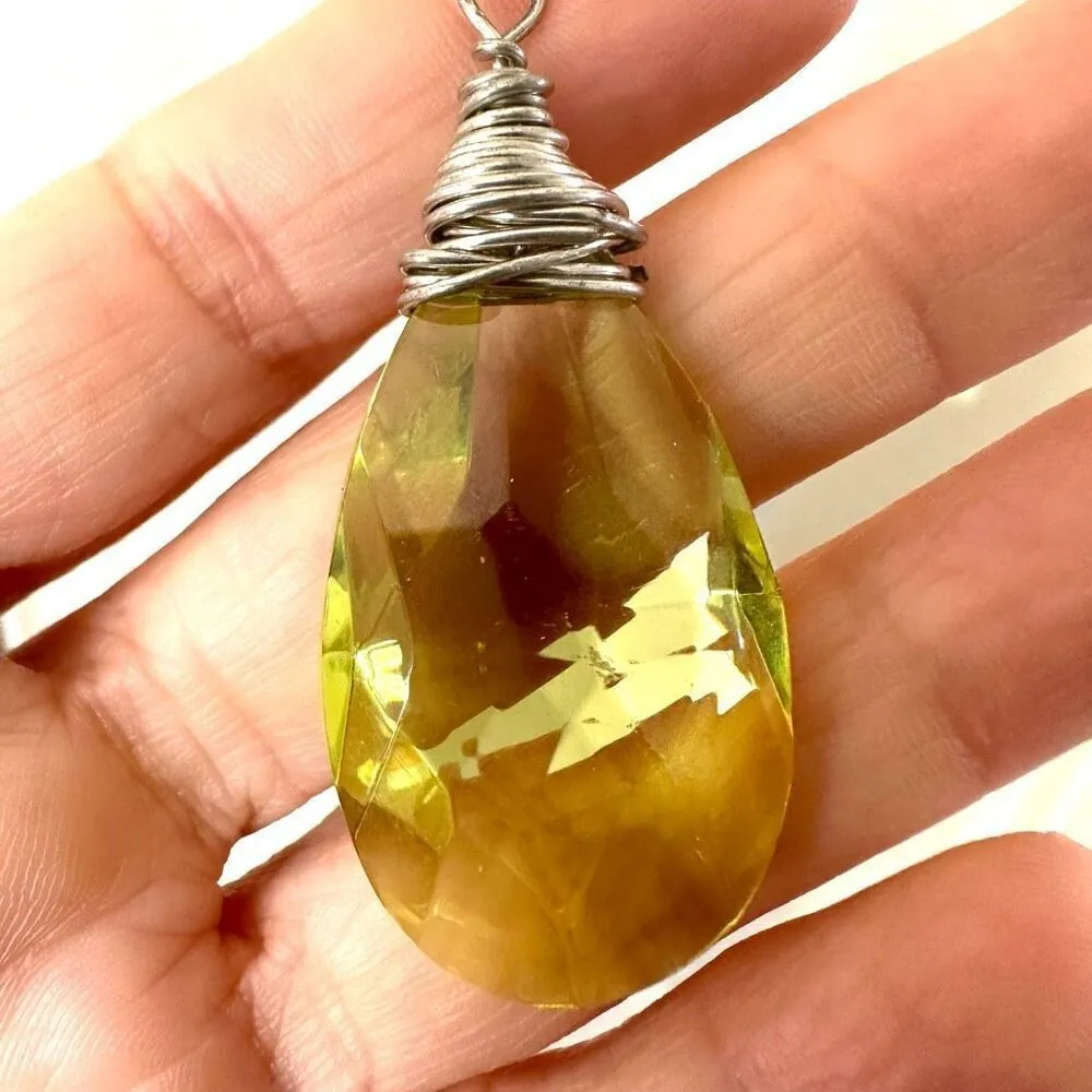 Lemon drop Quartz pendant necklace Silver - Image 3