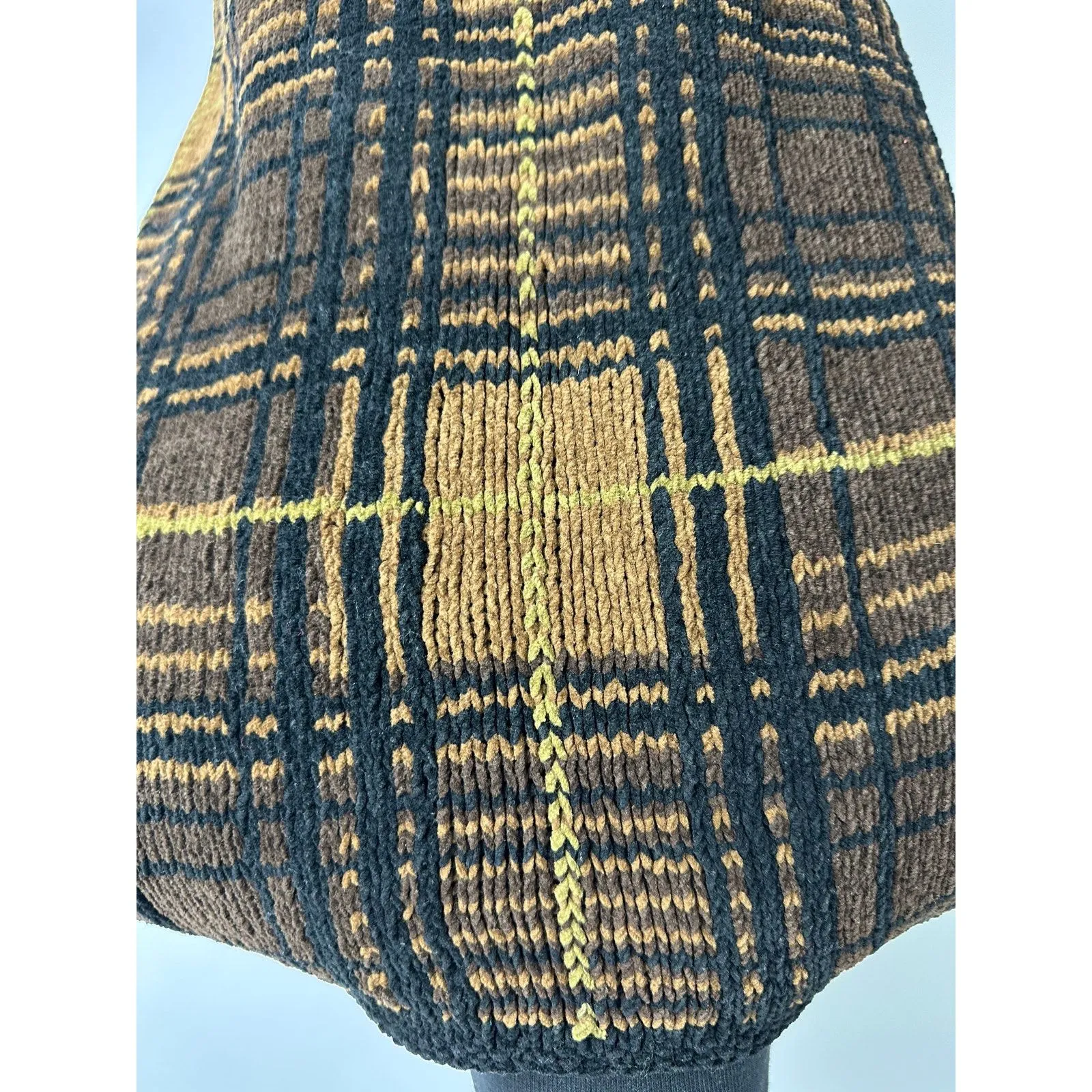 Vintage Harold's Size Large Woven Knit Vest Black Brown Full Zip Retro Hipster - Image 9