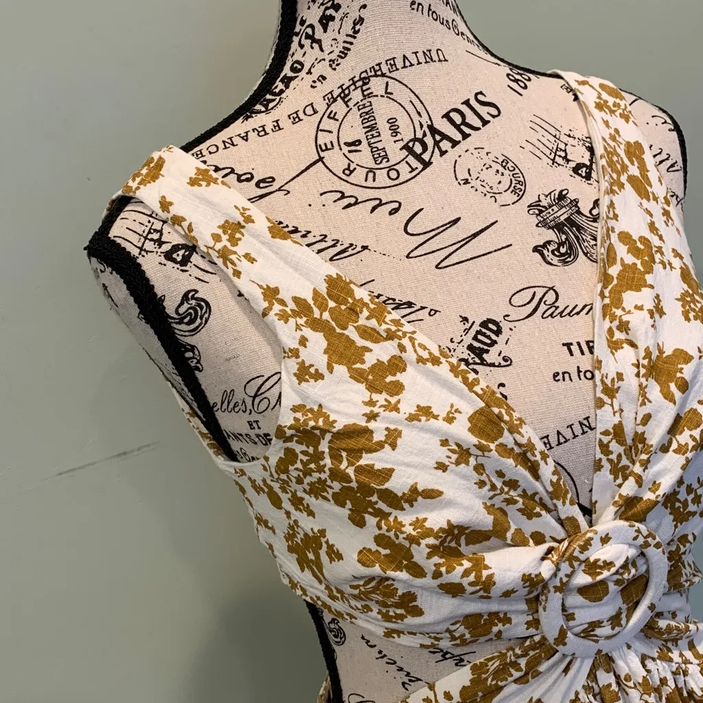 Showpo Women’s Size 4 Small White and Brown Floral Midi Dress Open Sides & Back - Image 3