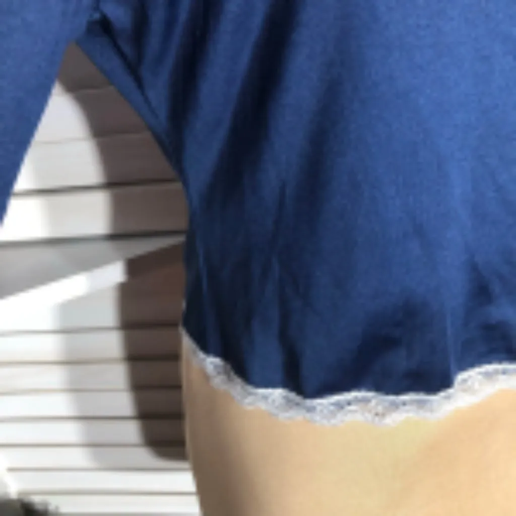 Forever 21 Long Sleeve T-Shirt Lace Trim Bow Detailed Square Neckline Blue sz M - Image 8