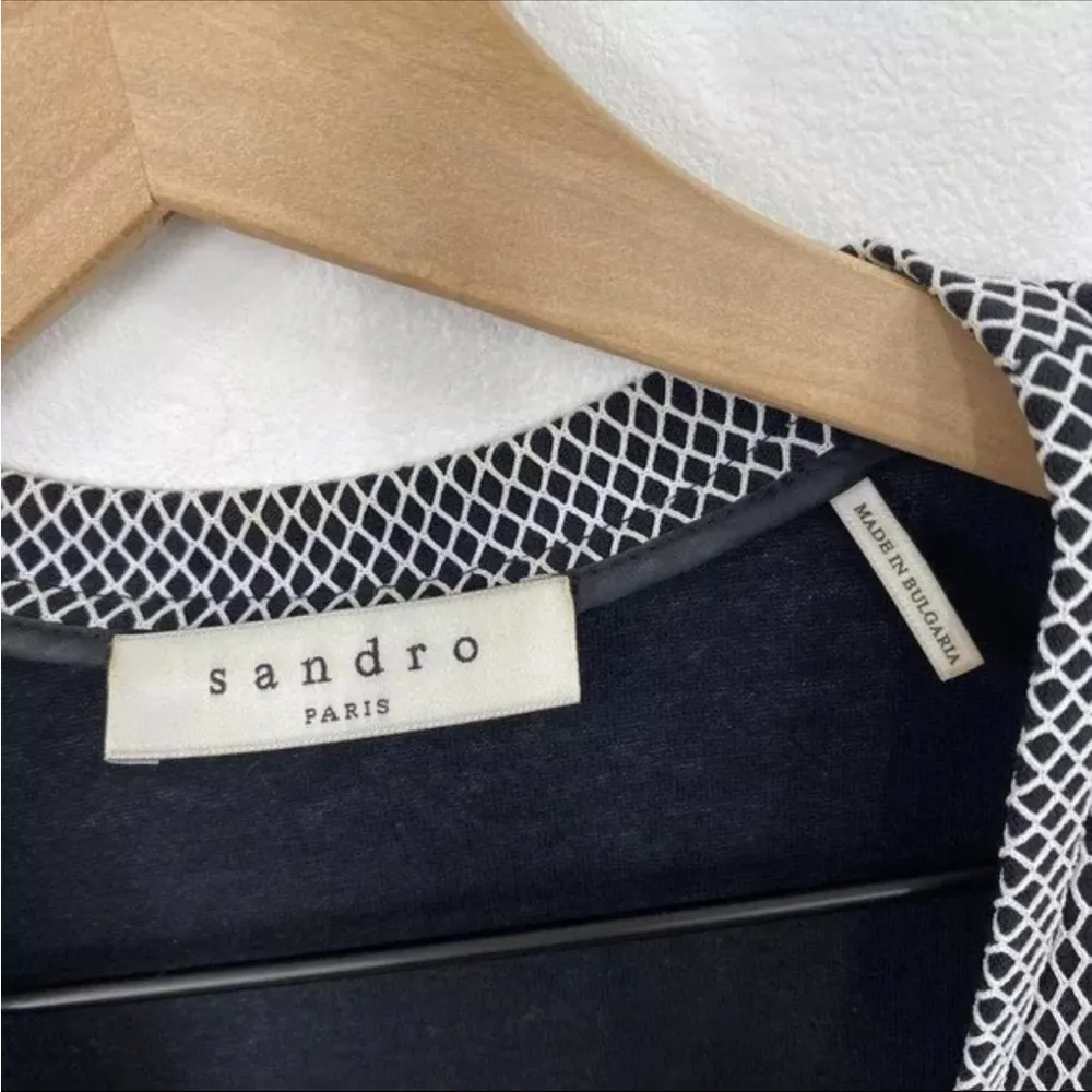 SANDRO PARIS HOUNDSTOOTH ANGLE GRID CHECKED BLACK WHITE SLEEVELESS DRESS - Image 6