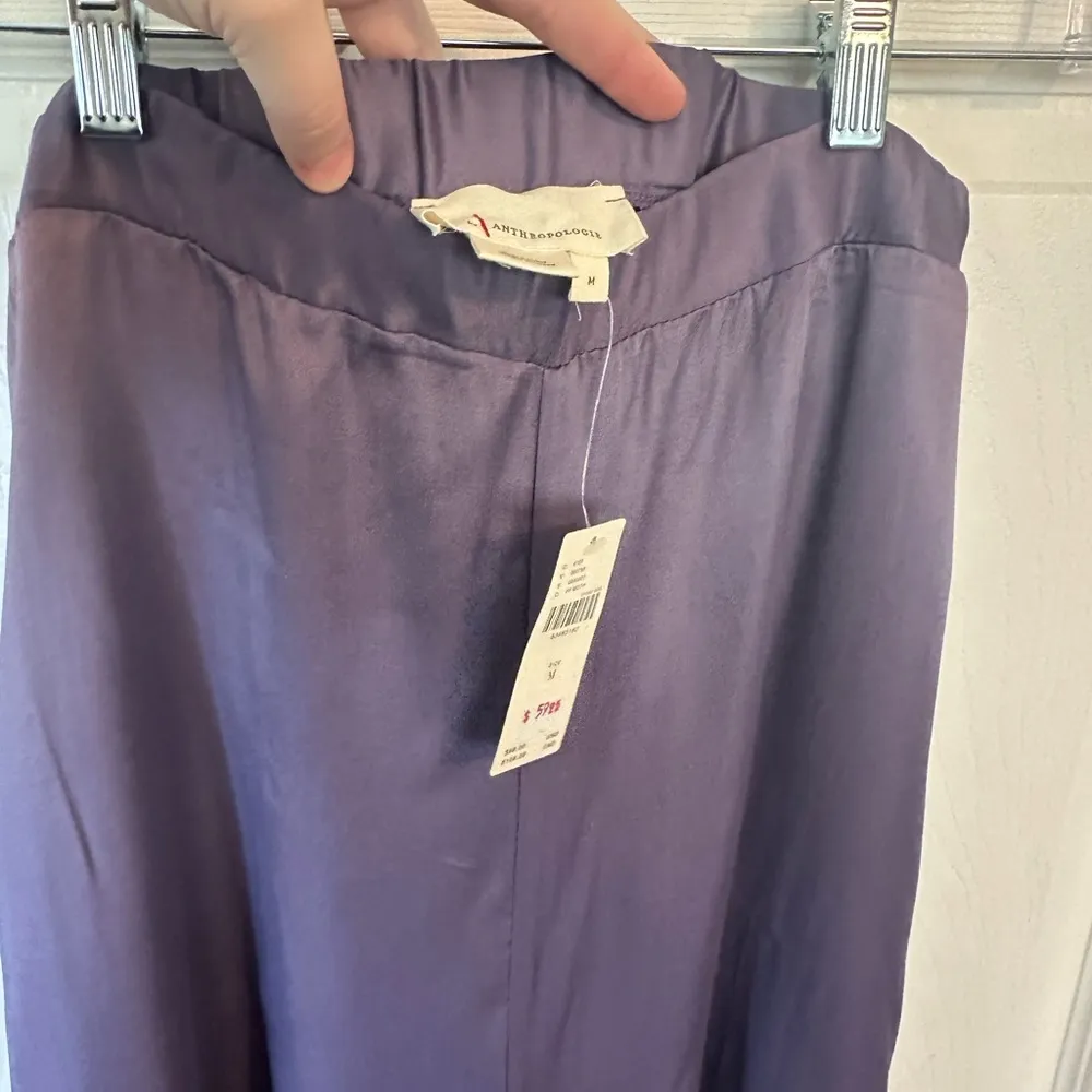 NWT By  Purple Silky Culottes Wide Leg PANTS Size Medium - Image 4