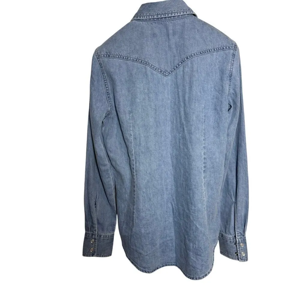 Johnny Was Provence Denim Shirt – Light Antique Wash Western Snap, Women’s Sz. S - Image 5