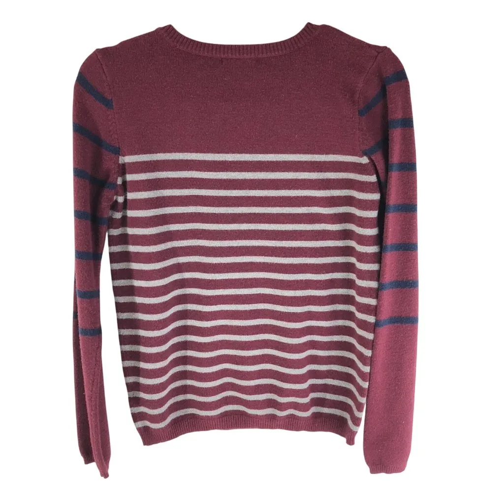 41 Hawthorn Womens Sweater Pullover Crew Neck Striped Burgundy Gray Navy M Red Size M - Image 2