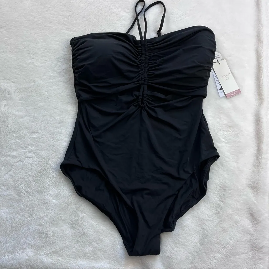 Calia Shirred Cutout One Piece Pure Black Size 16 - Image 3