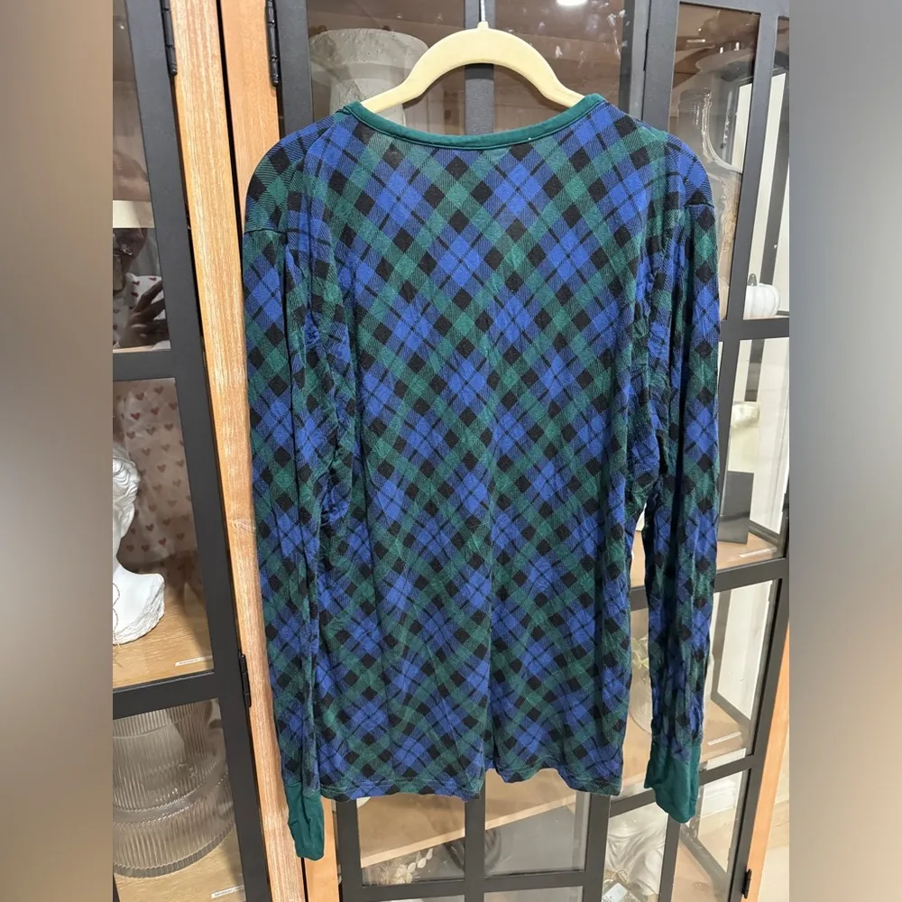 Little Sleepies emerald plaid henley long sleeve pajamas top bamboo LS Green Size M - Image 6