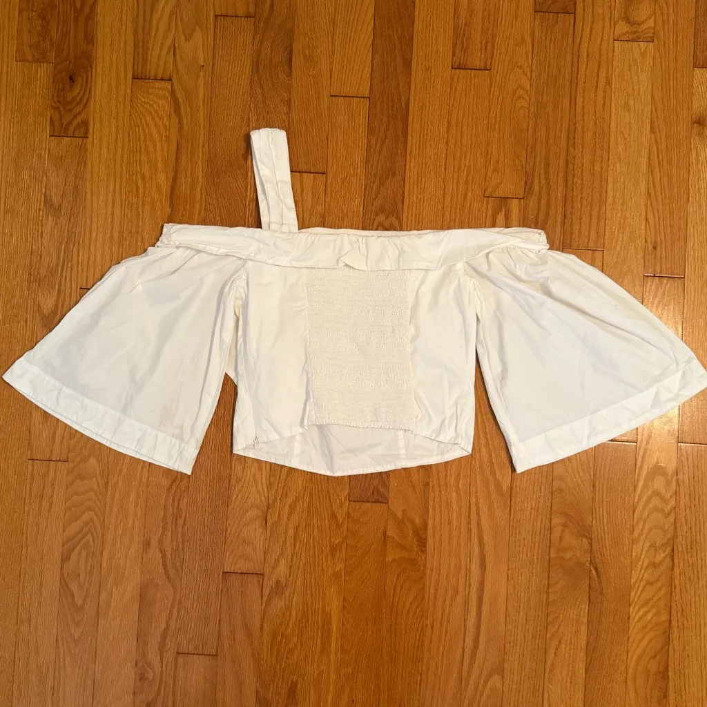 Free People One Shoulder White Bell Sleeve Crop Top - Image 3