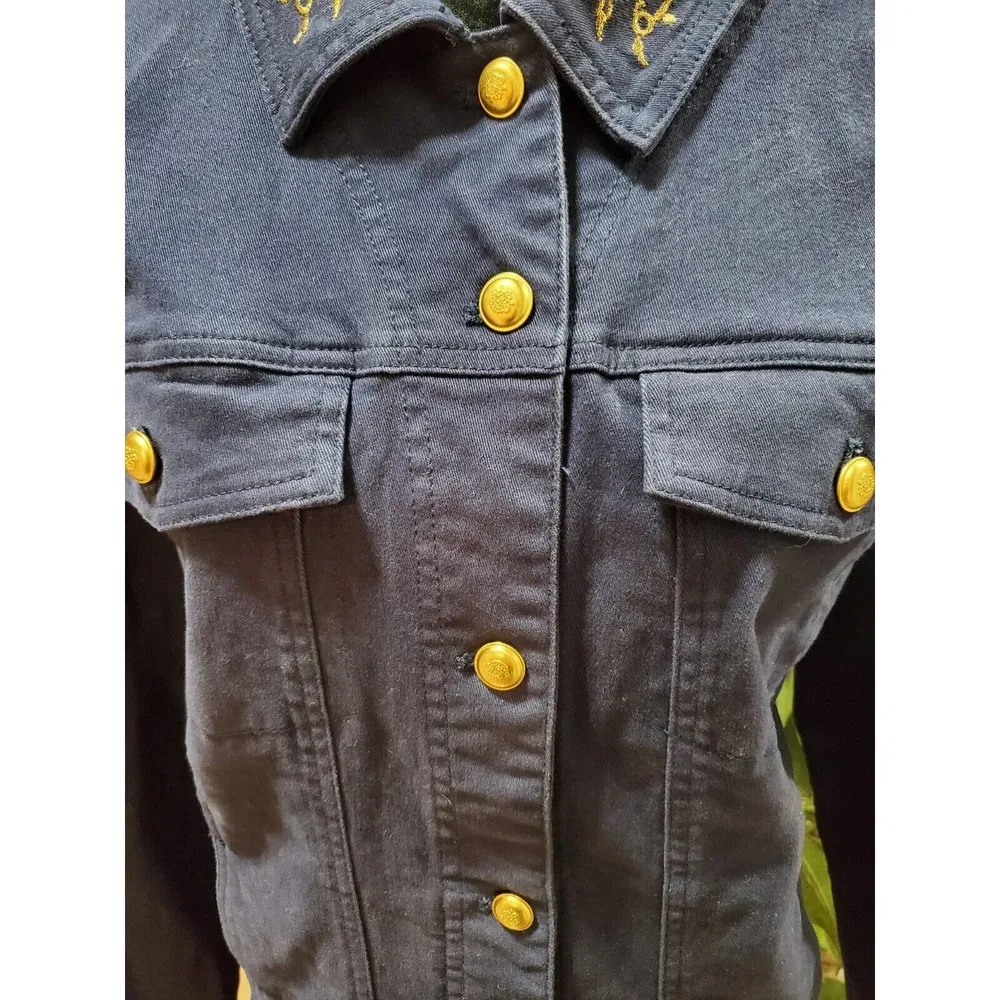 Denim & Company Women's Blue Cotton Buttons Front Long Sleeve Casual Jacket L Size L - Image 3