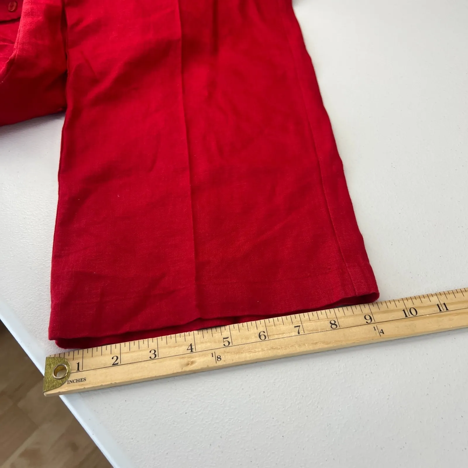 Real Comfort by Chadwick's Wide Leg Pant Womens 8 Red Linen High Rise Drawstring - Image 14