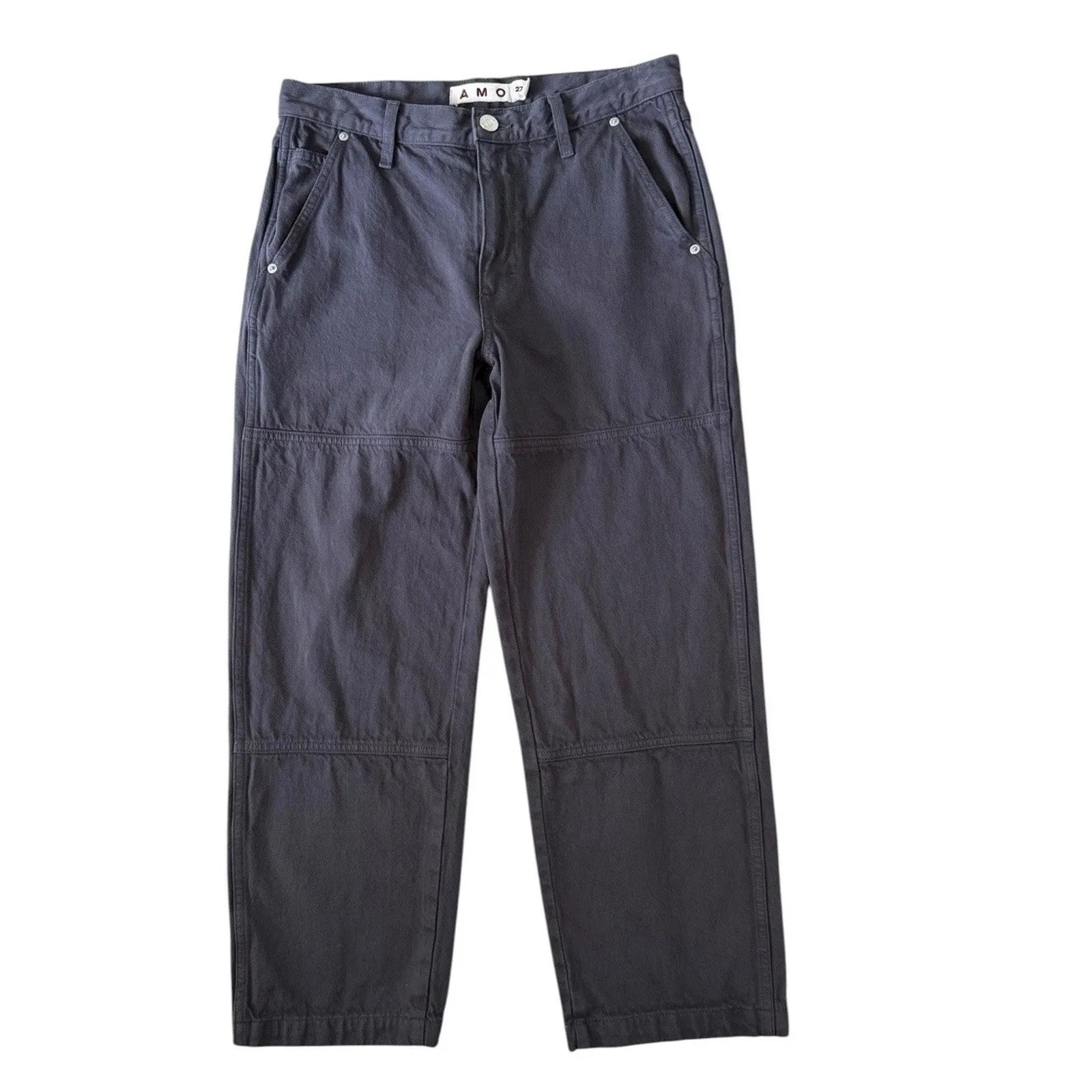 AMO Billie Field Pant Wide Straight Leg Utilitarian Organic Cotton Gray Size 27 - Image 3