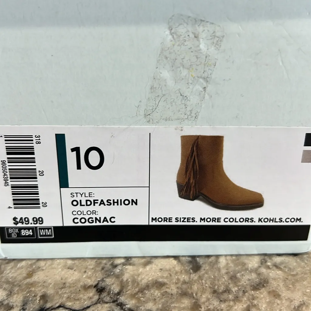 *NEW*. SO® Women's Old Fashion Fringe Western Ankle Boots, Cognac, Size 10 - Image 10