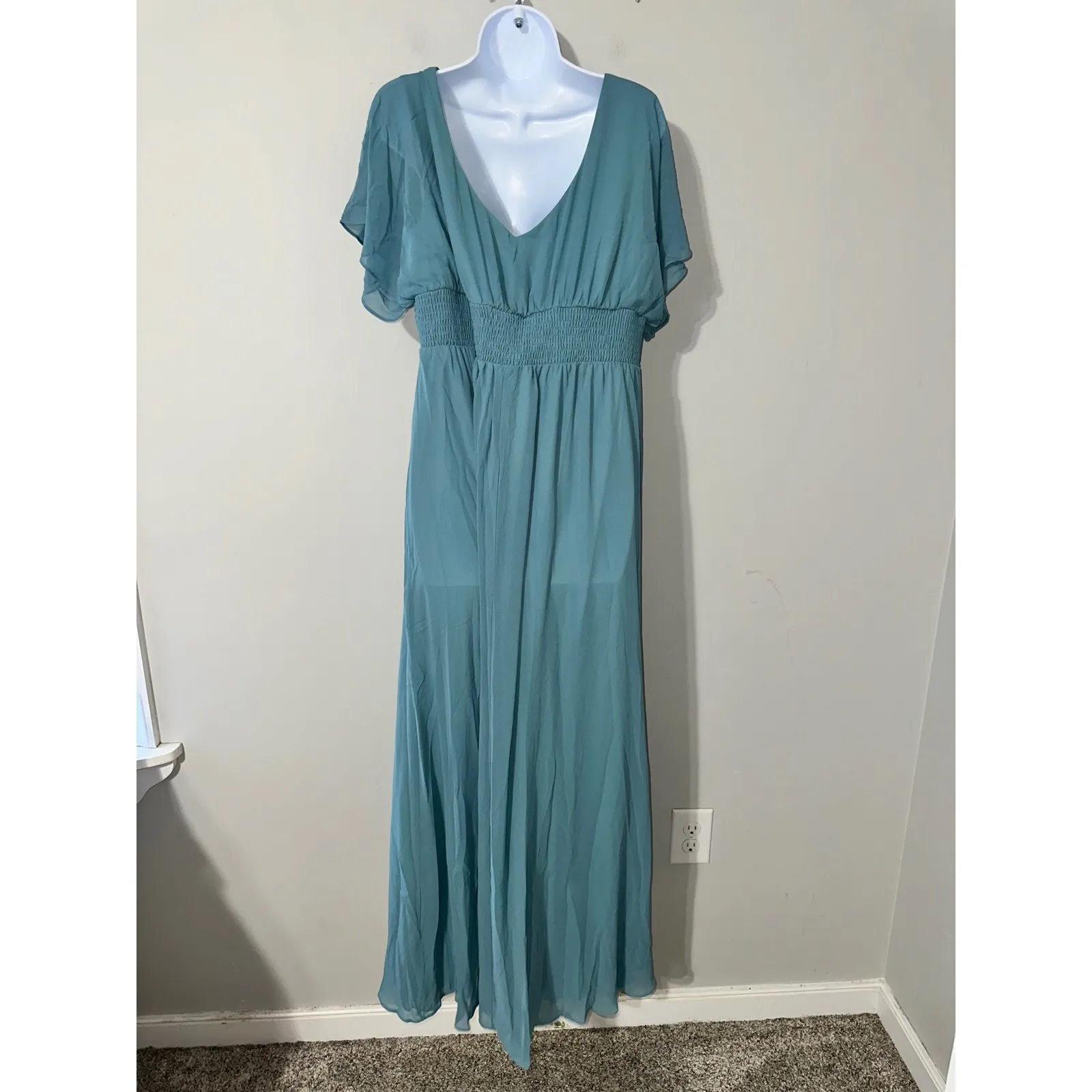 EVER PRETTY Chiffon Gown Ruched Waist Flutter Sleeve Formal Evening Dress 3XL - Image 4