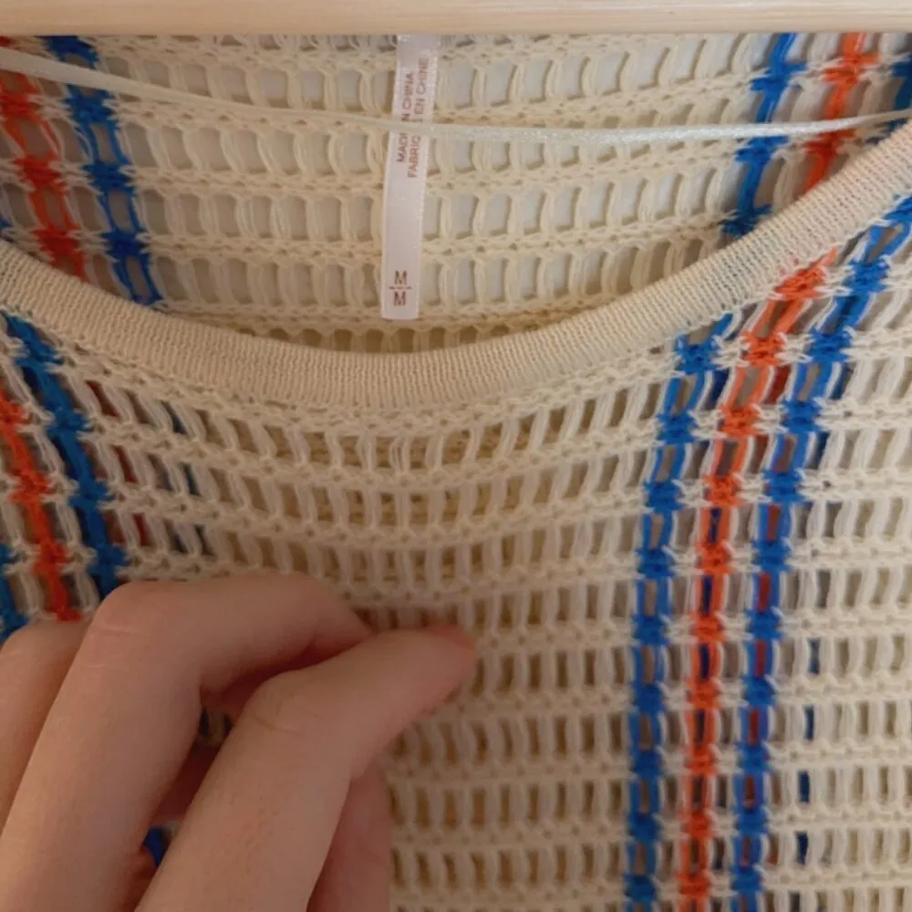 Free People Top Sz M Boho 'Babes Only' Striped Knit Crochet Bell Sleeve 70s - Image 5