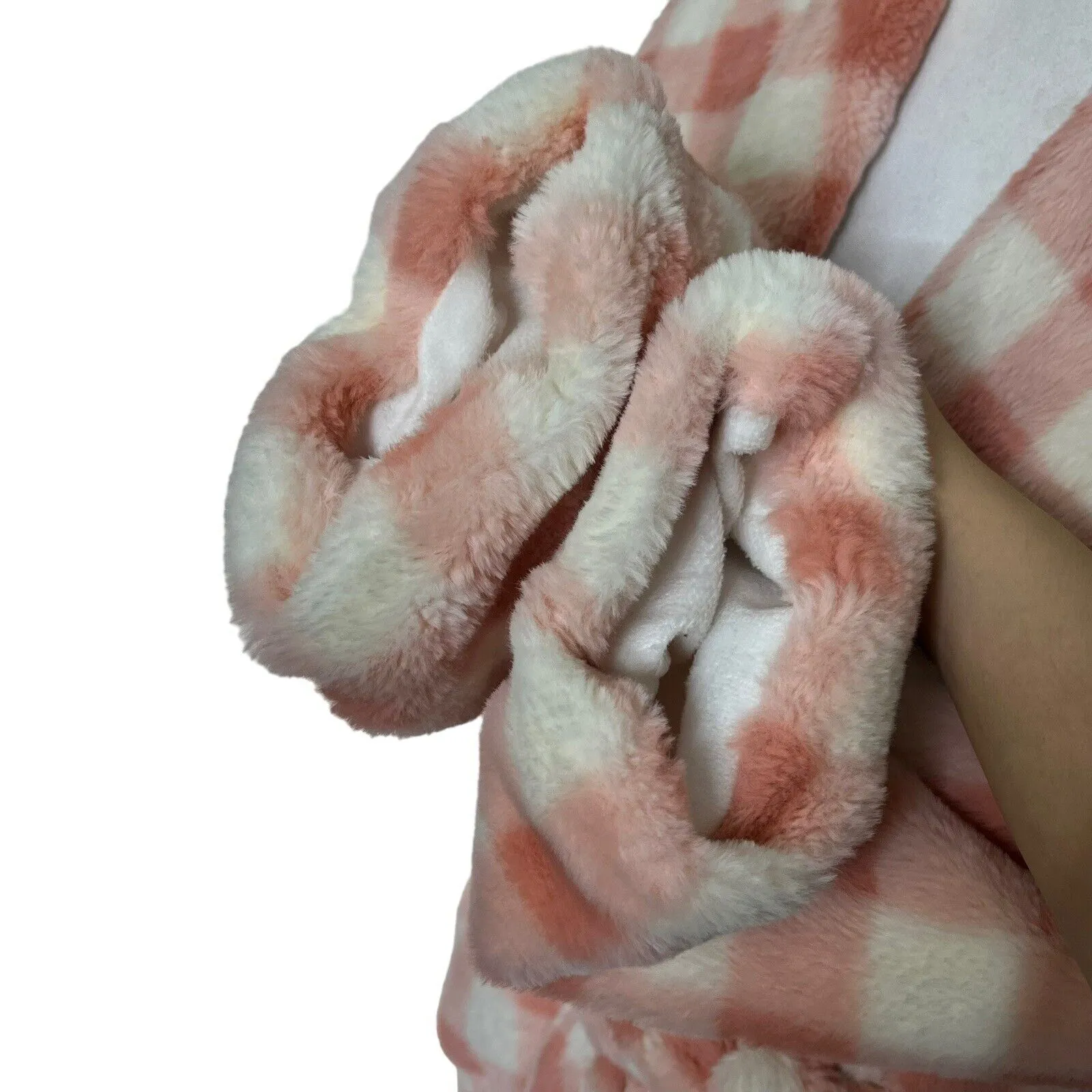 APPARIS Rare Gingham Check Teddy Coat with Tie Waist Pink Jacket Womens Size S/M Size M - Image 9