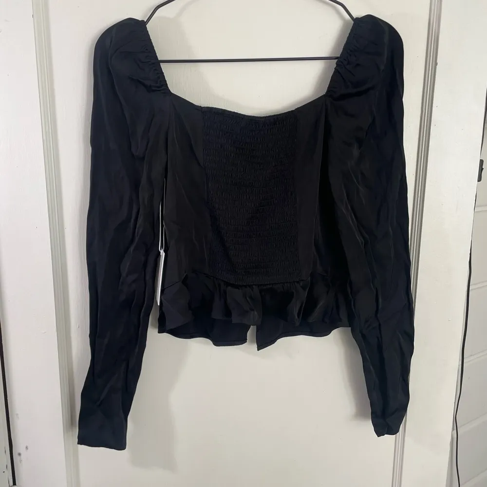 Good American Black‎ Satin Corset Top 0 XS Long Sleeve Feminine Blouse - Image 7