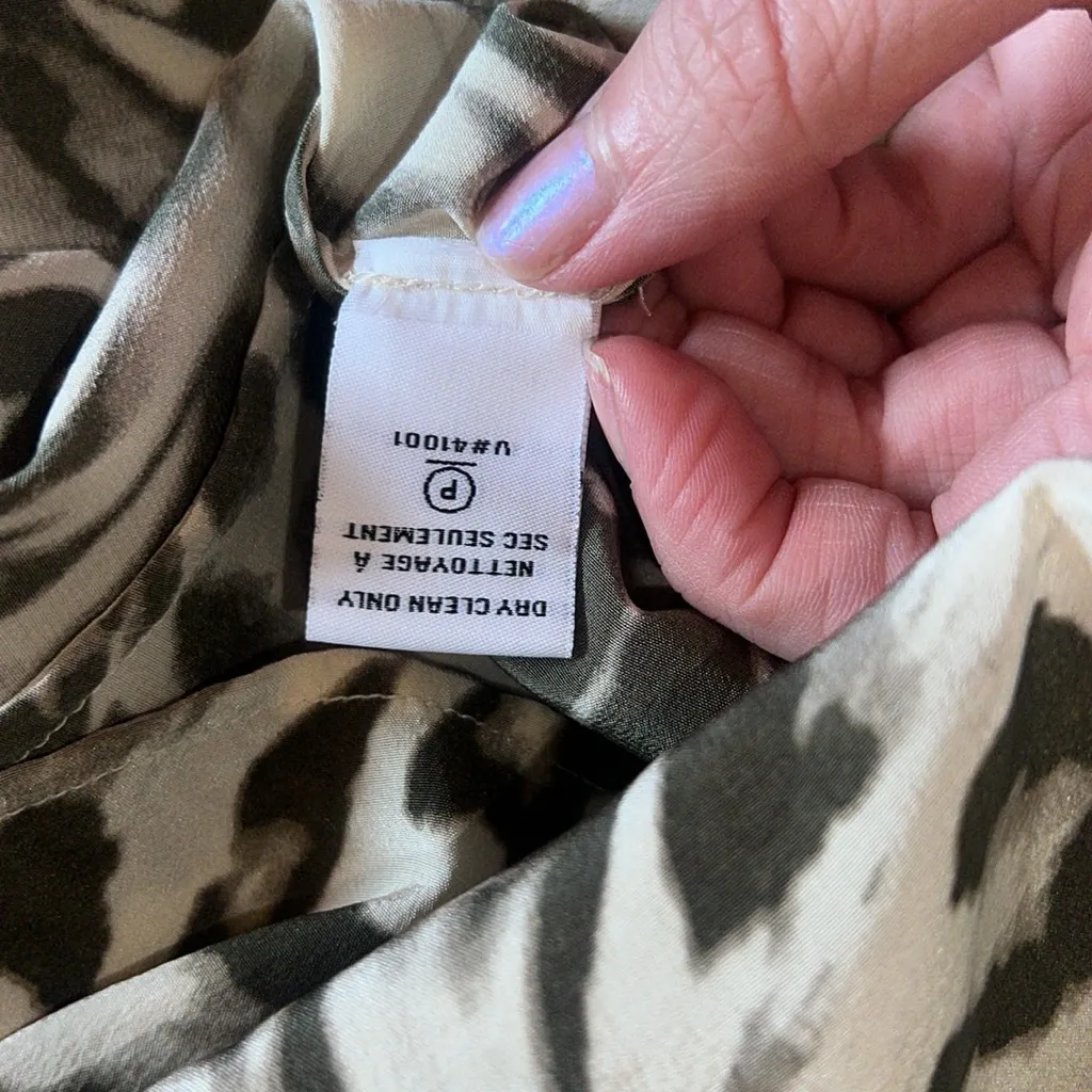 Diane von Furstenberg Prita Silk‎ Shirt Dress Animal Print Beige/Green Size 0 - Image 8