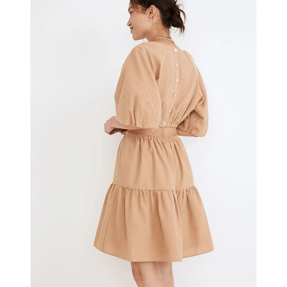 Madewell Seersucker Puff-Sleeve Cutout Mini Dress - Image 3