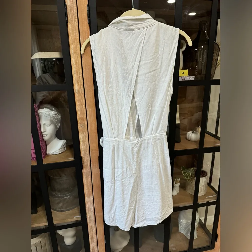 linen romper tie front collar vneck wrap jumpsuit skort lapel vneck dress - Image 5