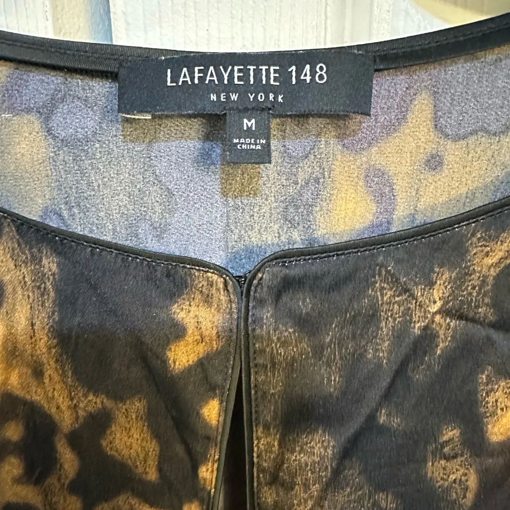 Lafayette 148 New York Leopard Print Kelsey Blouse Black Size M - Image 7
