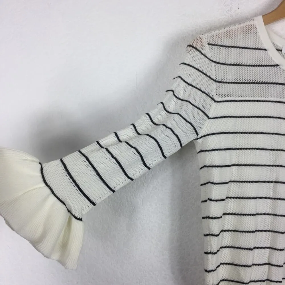 NWT Cupcakes And Cashmere Liana Striped 3/4-Sleeve Open-Knit Sweater Small - Image 9