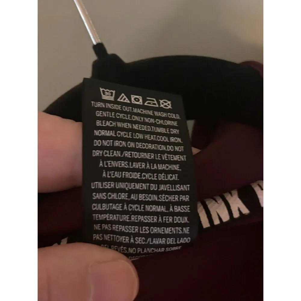 VS PINK ULTIMATE Size XS Burgundy Dark Red Pink 1/4 Zip Track Jacket Pullover - Image 5