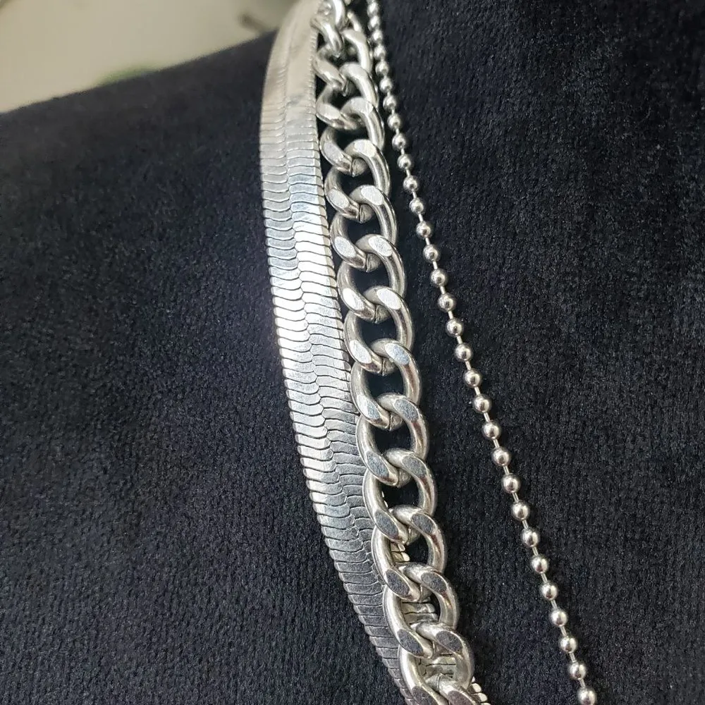 Womens Cuban Link and Snake Chain, Cross Pendant Necklace Silver - Image 5