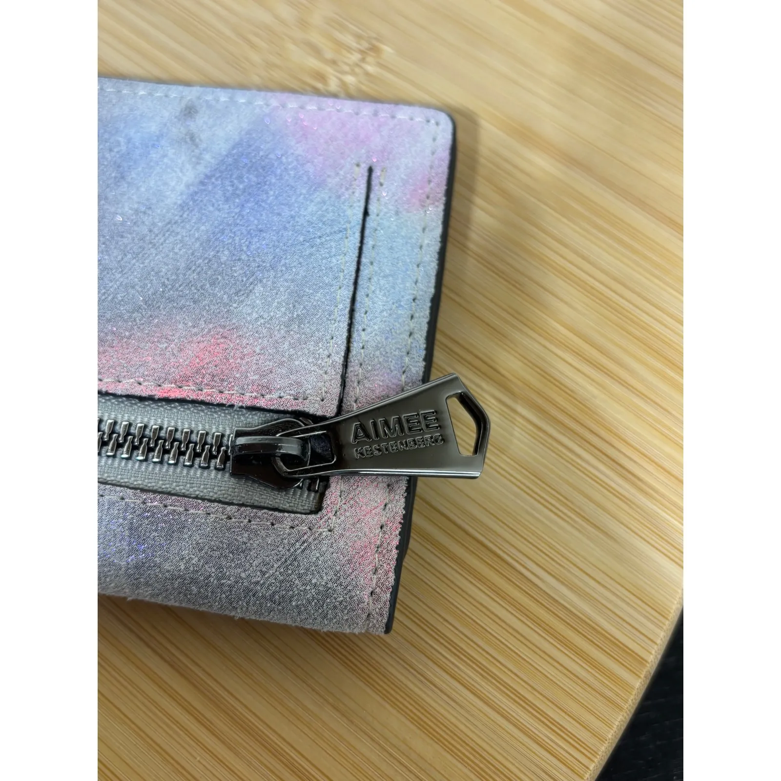 Aimee Kestenberg Double Zip Around Wallet Rainbow Watercolor Print Sparkle - Image 9