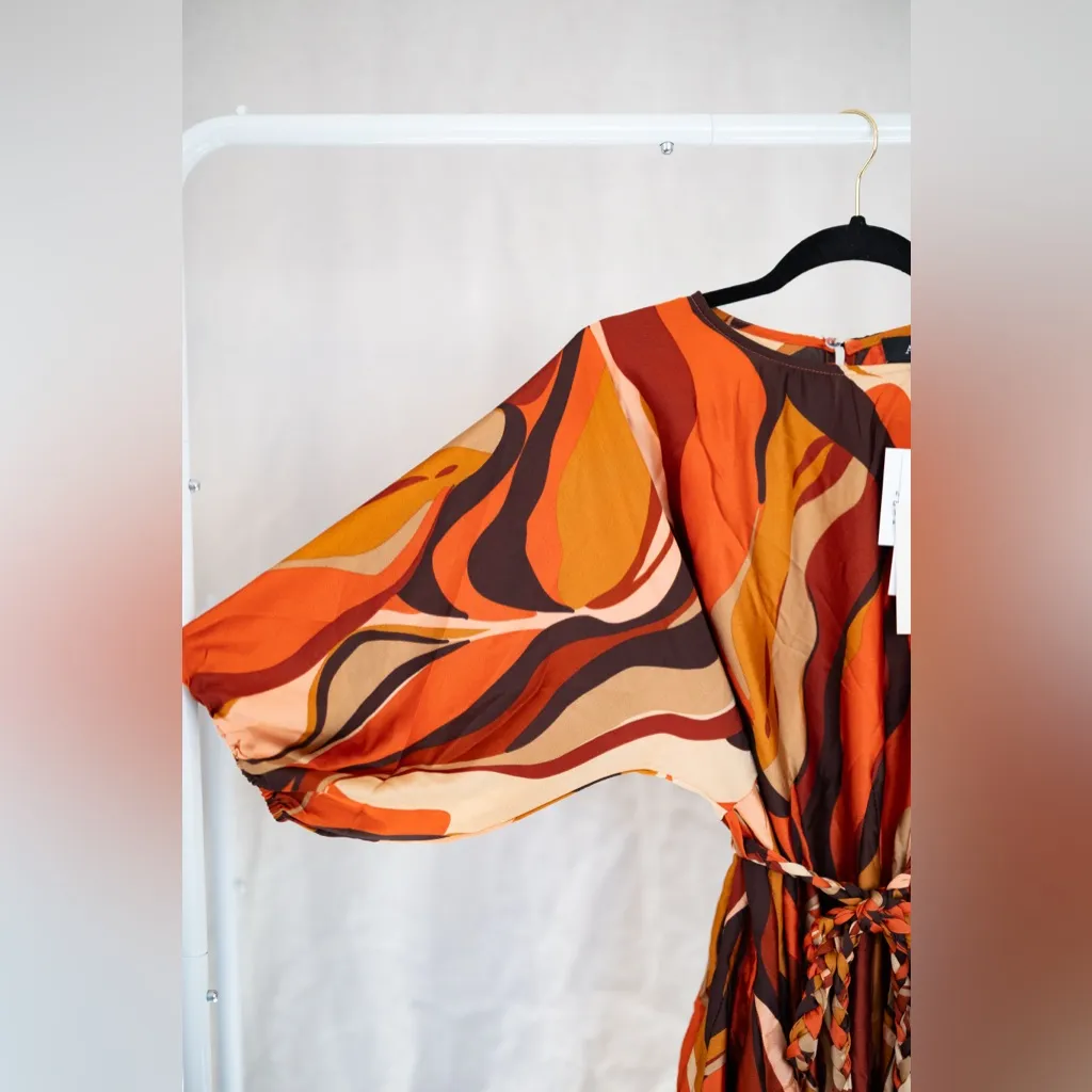 NWT Vibrant Red and Orange Long Sleeve Mini Dress with Braided Belt - Image 8