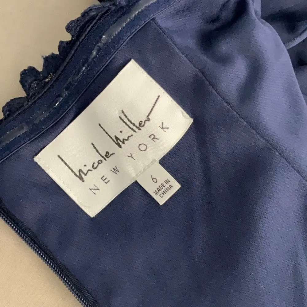 Nicole Miller Women's Strapless Laced Floral Off The Shoulder Midi Dress Navy 6 - Image 10