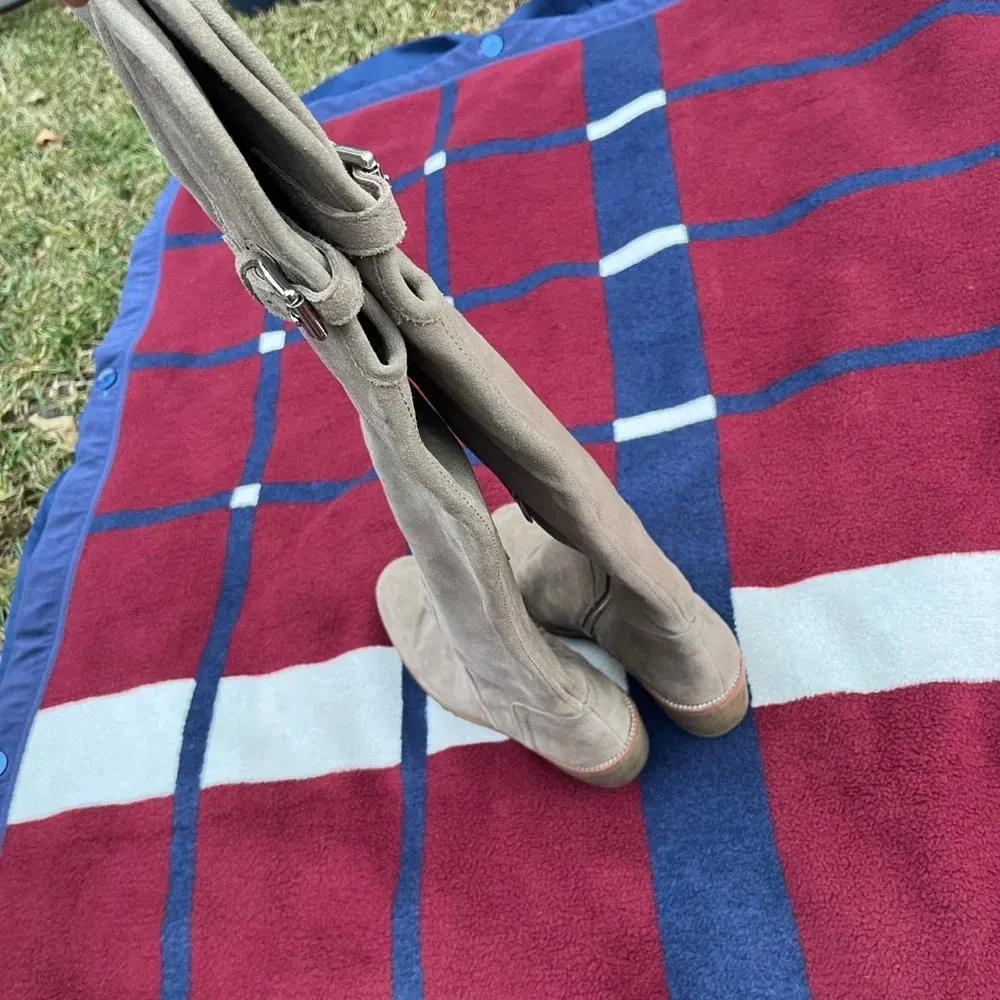 Coach Palmera suede leather beige Tall Riding Leather Block Heel Over Knee boot - Image 4