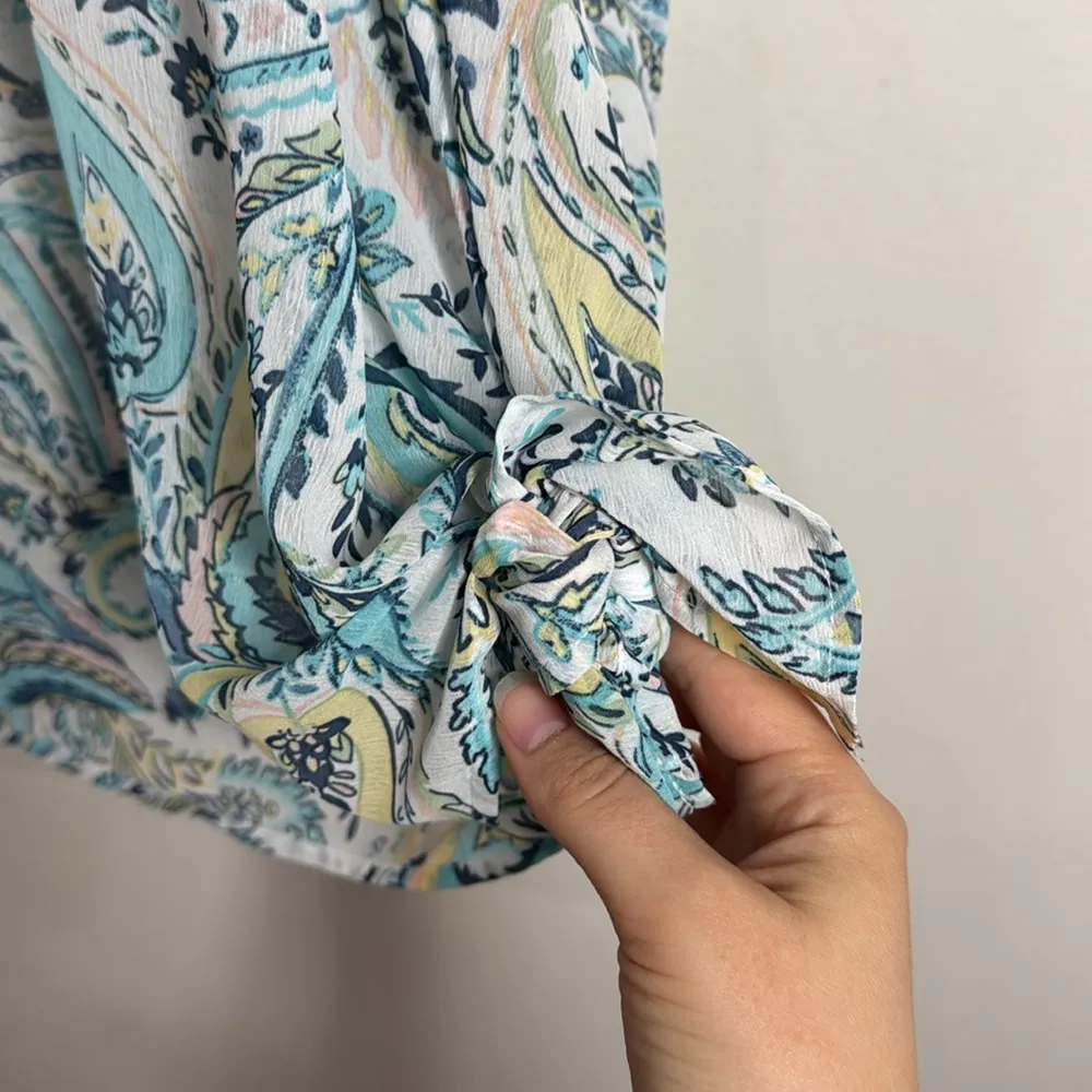 Chico's Relaxed Teal Blouse Sheer Chiffon Kimono Floral Boxy Slouchy Top sz L/XL - Image 5