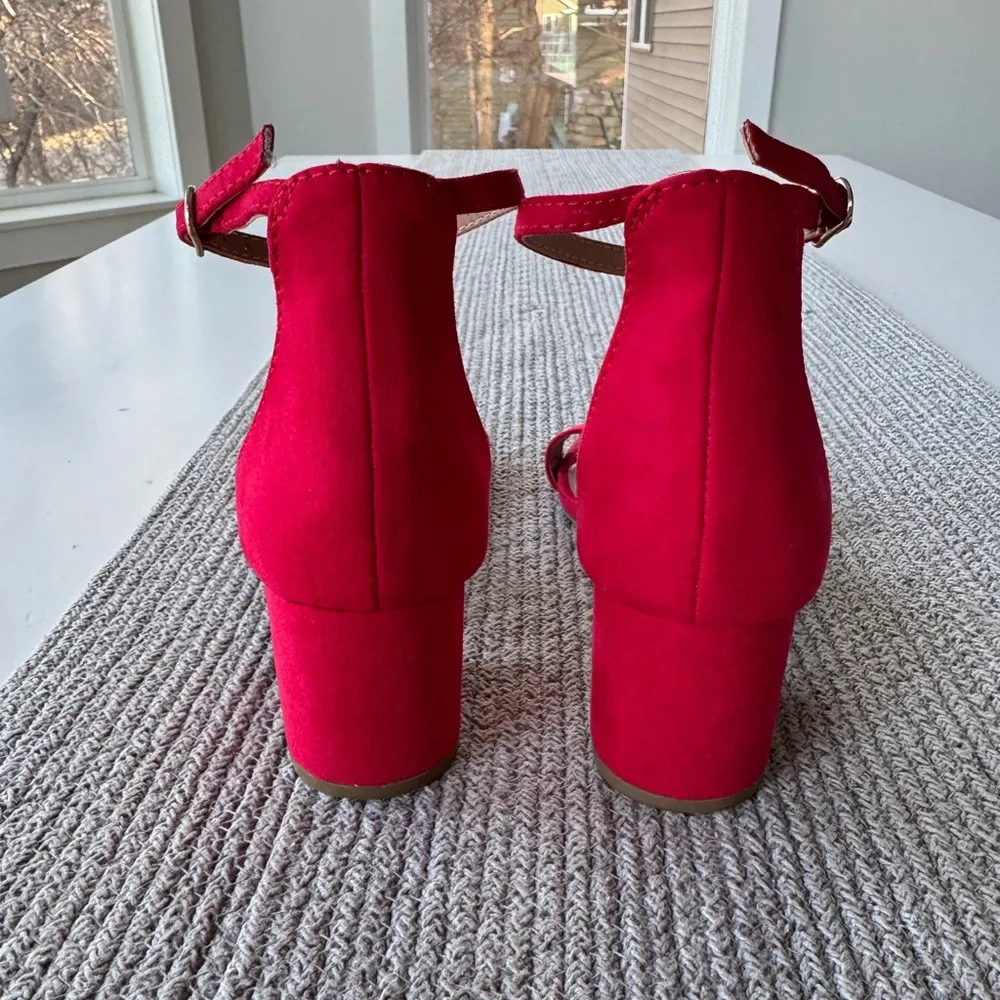 Merona Red Block Heel Ankle Strap Strappy Low Heel Dress Sandals Sz 7.5 - Image 7