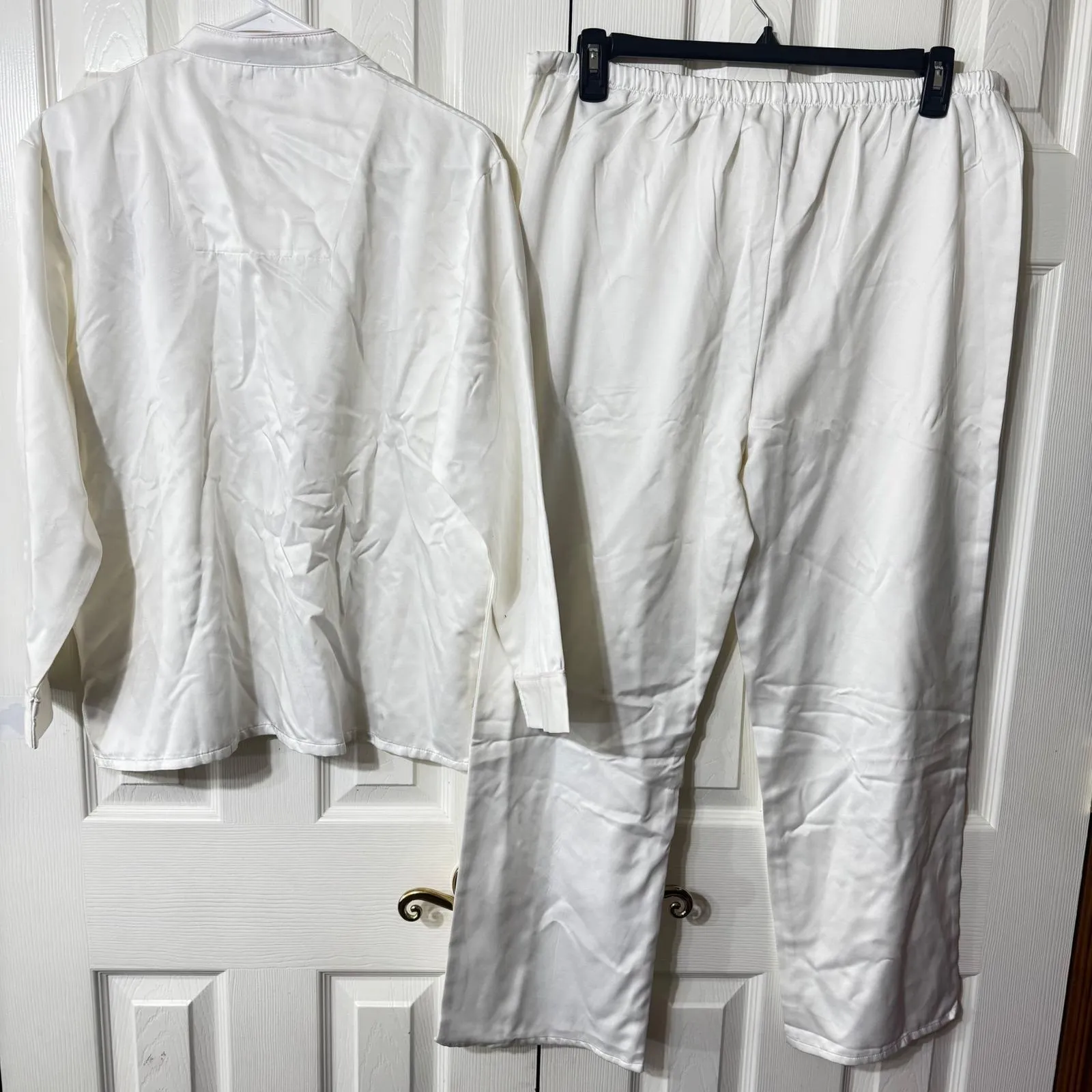 VTG Kay Anna International Pajama Set Floral Embroidered Button Front Top Pant L White Size undefined - Image 11