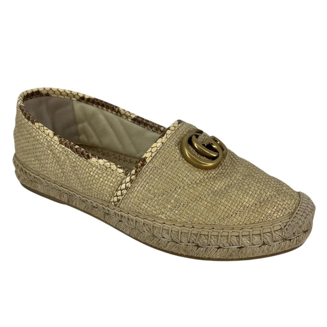 Gucci Beige Python and Raffia GG Marmont Espadrille Flats - Image 3