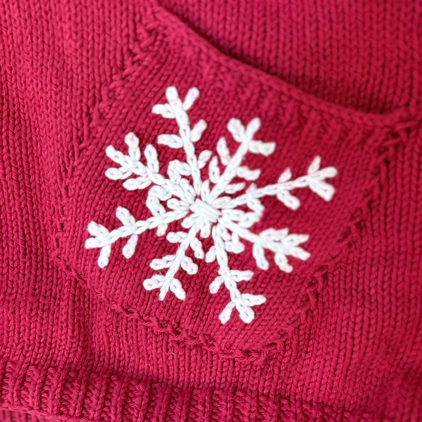 Ray Wear Christmas Sweater Cardigan Snowflake Hand Knit Women’s Sz M Cotton Red Size M - Image 4